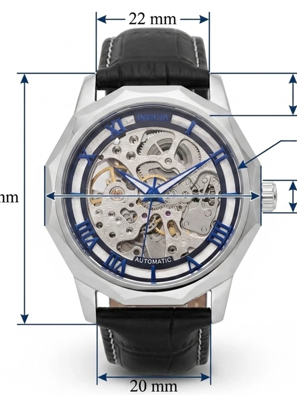Invicta Men's Skeleton Automatic Watch - Silver, Blue & Black